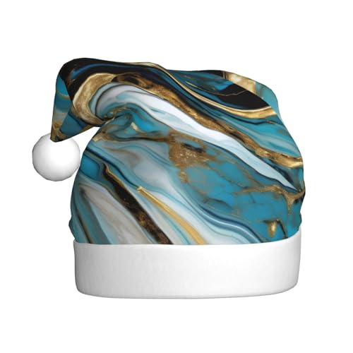 Weihnachtsmütze aus Plüschstoff, Türkis, Blau, Gold, Marmor, 1 Packung von SDEGTHO
