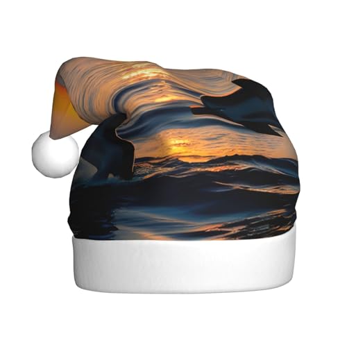 Weihnachtsmütze mit Delfinen, Plüschstoff, Weihnachtsmannmütze für Weihnachten, Kostüm, Party und Urlaub, 1 Stück von SDEGTHO