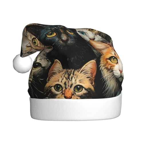 Weihnachtsmütze mit Katze, Plüschstoff, Weihnachtsmannmütze für Weihnachten, Kostümparty und Feiertage, 1 Stück von SDEGTHO