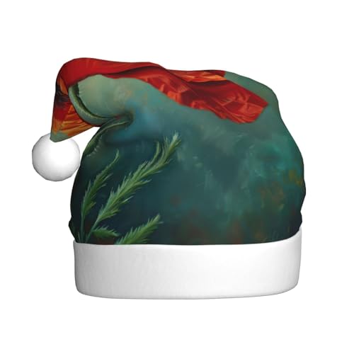 Weihnachtsmütze mit Mohnblumen-Motiv, Plüschstoff, Weihnachtsmannmütze für Weihnachten, Kostümparty und Feiertage, 1 Stück von SDEGTHO