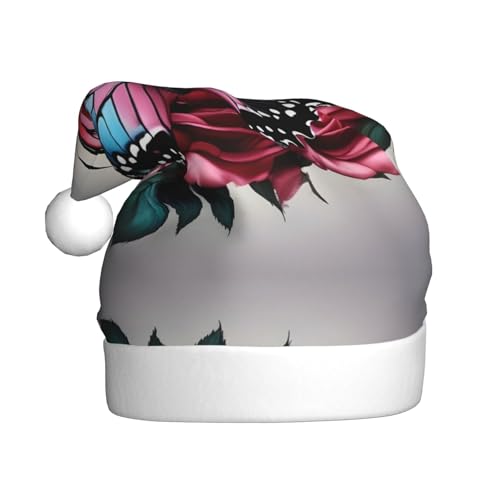 Weihnachtsmütze mit Rose und Schmetterling, Plüschstoff, Weihnachtsmannmütze für Weihnachten, Kostüm, Party und Urlaub, 1 Stück von SDEGTHO