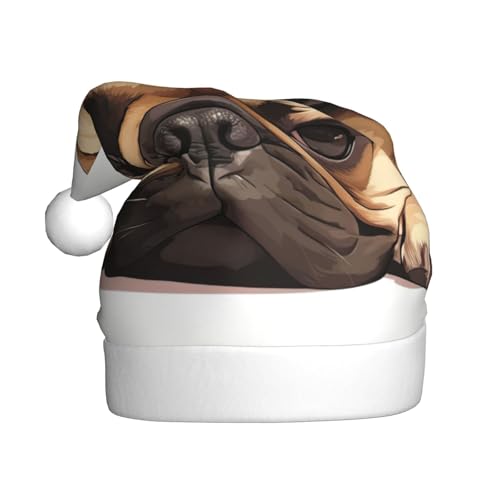 Weihnachtsmütze mit Tiermotiv, Französische Bulldogge, Plüschstoff, Weihnachtsmannmütze für Weihnachten, Kostüm, Party und Urlaub, 1 Stück von SDEGTHO