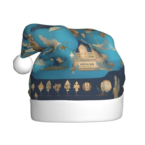 Weihnachtsmütze mit Weltkarte, 1 Stück, Plüschstoff, Weihnachtsmannmütze für Weihnachten, Kostümparty und Feiertagsveranstaltung von SDEGTHO