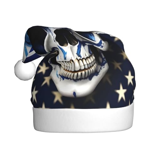 Weihnachtsmütze mit blauen Streifen und Sternen, 1 Stück, Plüschstoff, Weihnachtsmannmütze für Weihnachten, Kostümparty und Feiertagsveranstaltungen von SDEGTHO