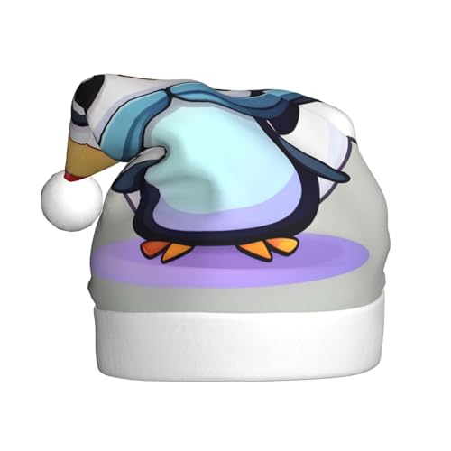 Weihnachtsmütze mit niedlichem Pinguin-Druck, Plüschstoff, Weihnachtsmannmütze für Weihnachten, Kostümparty und Feiertagsveranstaltung, 1 Stück von SDEGTHO
