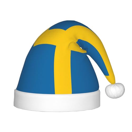 Weihnachtsmütze mit schwedischer Flagge, Plüsch, Weihnachtsmannmütze für Teenager, Weihnachten, Kostüm, Party und Urlaub, 1 Stück von SDEGTHO