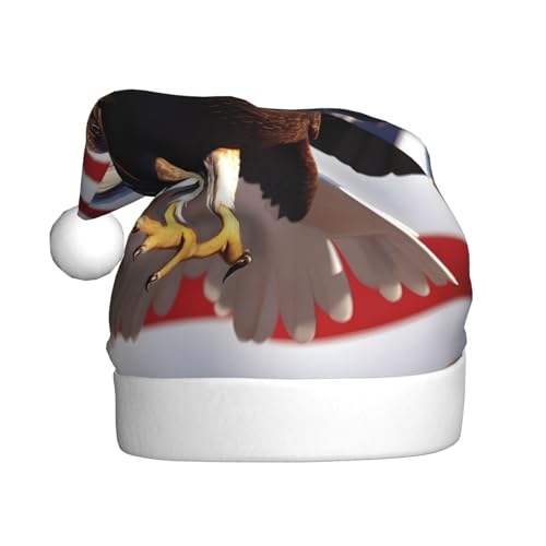 Weißkopfseeadler mit amerikanischer Flagge, 1 Stück, Weihnachtsmütze, Plüschstoff, Weihnachtsmannmütze für Weihnachten, Kostümparty und Feiertagsveranstaltungen von SDEGTHO
