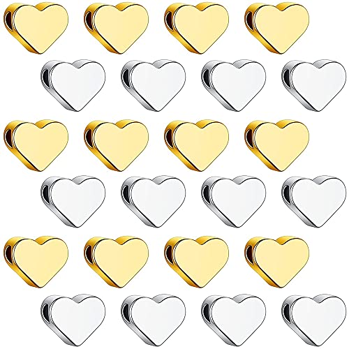 SDFAA 120 Stück Herz Spacer, Metall Herzperlen, herzförmige DIY Perlen, Herz Charms Spacer Beads, Metall herzförmige Perlen mit kleinem Loch, für Halsketten, Armbänder, Handarbeit (Gold, Silber) von SDFAA