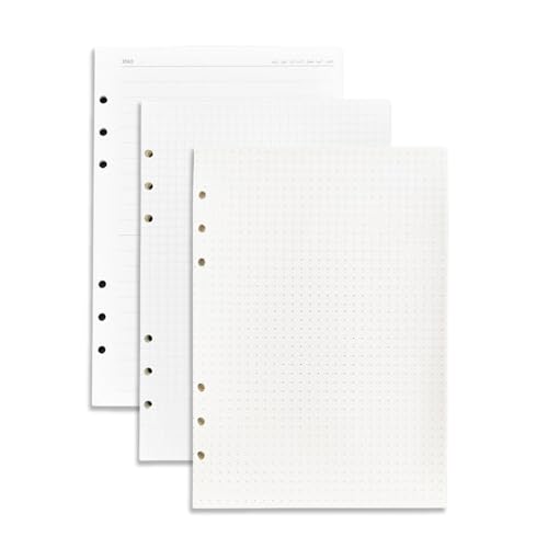 3 Stück A5 Nachfüllpapier Liniertes Papier, 6 Löcher Ringbucheinlagen Kariert 21x14.2cm nachfüllbar, Ordnerfüllpapier für Ringbuch, Agende, Tagebücher von SDFLKAE