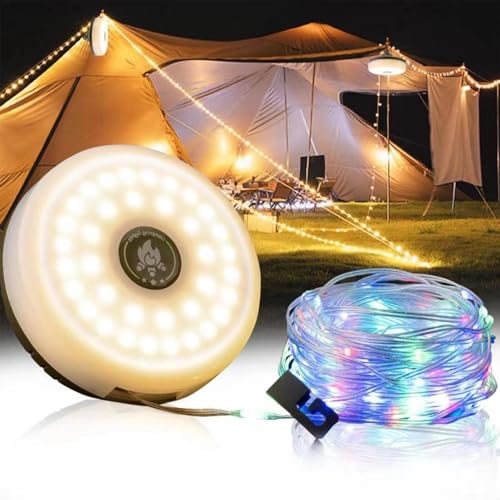 Camping Lichterkette Aufrollbar,Campinglampe mit 10m LED Lichterkette,Tragbare Camping Lichterkette,Led Lichterkette außen Camping USB, Lichterkette Camping,Campingleuchte Lichterkette(STYLE:Typ B) von SDFLKAE