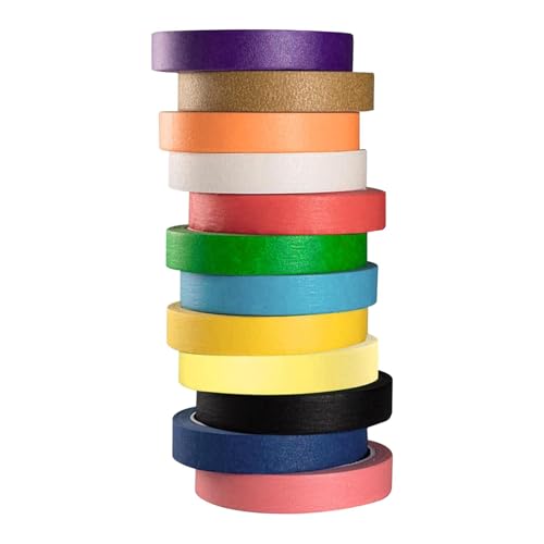 SDFLKAE 12 Rolle Kreppband Bunt, 10mm x 13m Klebeband Bunt Malerkrepp, Abklebeband Maler Masking Tape, Regenbogen Bastelband für DIY Scrapbooking Partydekorationen Klassenzimmerdekorationen von SDFLKAE