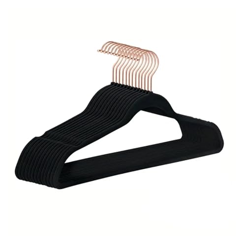 Garderobenständer, 45CM Beflockung Kleiderbügel Kunststoff rutschfeste Kleiderbügel Samt Magische Kleiderbügel Kleidung Shop Mantel Ohne Spur(Black Rose Gold) von SDGBCXD