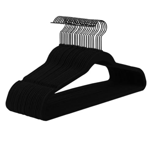 Garderobenständer, Kleiderbügel aus Samt, strapazierfähig, rutschfest, Kleiderbügel aus Filz, Kleiderbügel aus Samt(Black Black50pack) von SDGBCXD