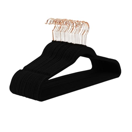 Garderobenständer, Kleiderbügel aus Samt, strapazierfähig, rutschfest, Kleiderbügel aus Filz, Kleiderbügel aus Samt(Black Rose Gold50pa) von SDGBCXD