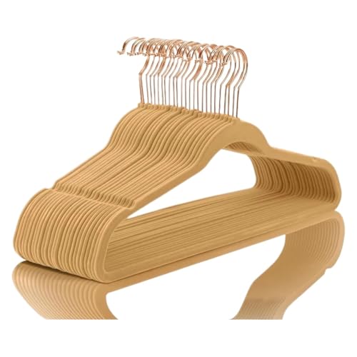 Garderobenständer, Kleiderbügel aus Samt, strapazierfähig, rutschfest, Kleiderbügel aus Filz, Kleiderbügel aus Samt(Camel Rose50pack) von SDGBCXD