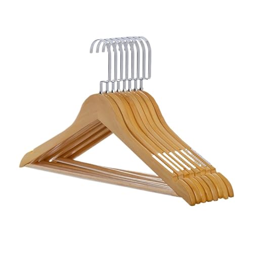 SDGBCXD Garderobenständer, 10 Stück Retro-Kleiderbügel aus Holz, rutschfeste Hemd-Kleiderbügel mit drehbarem Haken, Kleiderschrank-Organizer, Garderobenständer(Original Wood Color) von SDGBCXD