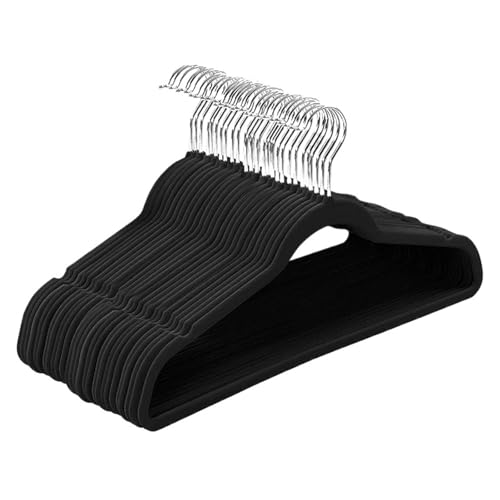SDGBCXD Garderobenständer, 20 Stück schmale, rutschfeste Kleiderbügel aus Samt, platzsparende Kleiderbügel mit Schulterschlitz(Black20pcs) von SDGBCXD
