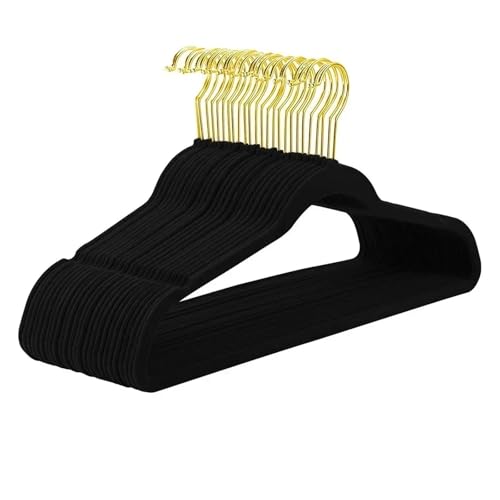SDGBCXD Garderobenständer, 45CM Beflockung Kleiderbügel ABS rutschfeste Nahtlose Kleiderbügel Hosen Rack Samt Magische Kleiderbügel Kleiderschrank Display Rack(BlackGold Hook,5PCS) von SDGBCXD