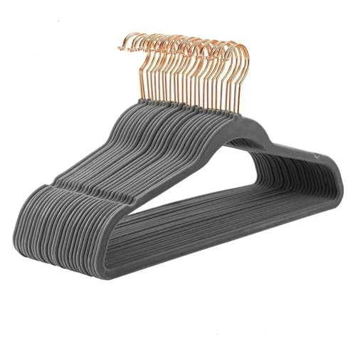 SDGBCXD Garderobenständer, 45CM Beflockung Kleiderbügel ABS rutschfeste Nahtlose Kleiderbügel Hosen Rack Samt Magische Kleiderbügel Kleiderschrank Display Rack(Grey,5PCS) von SDGBCXD