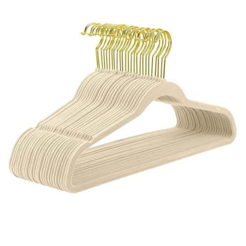 SDGBCXD Garderobenständer, 45CM Beflockung Kleiderbügel ABS rutschfeste Nahtlose Kleiderbügel Hosen Rack Samt Magische Kleiderbügel Kleiderschrank Display Rack(Offwhitegold Hook,5PCS) von SDGBCXD