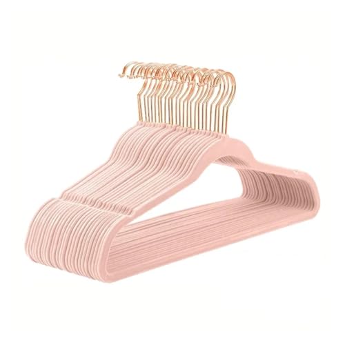 SDGBCXD Garderobenständer, 45CM Beflockung Kleiderbügel Kunststoff rutschfeste Kleiderbügel Samt Magische Kleiderbügel Kleidung Shop Mantel Ohne Spur(Pinkrose Gold Hook) von SDGBCXD