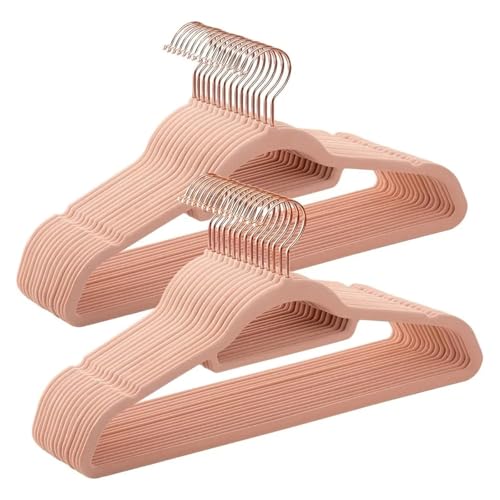 SDGBCXD Garderobenständer, 50 Kleiderbügel mit drehbarem Haken in Roségold, rutschfest und platzsparend, 0,2 Zoll dick, 17,1 Zoll lang(Coral Pink) von SDGBCXD