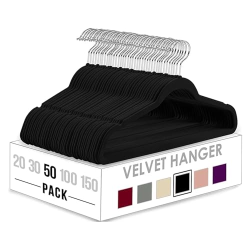 SDGBCXD Garderobenständer, 50 stücke Mehrere Farben Beflockung Multi-Funktion Anti-Slip Kunststoff Kleiderbügel Schwarz Samt Verdickt Magie(Black) von SDGBCXD