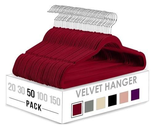 SDGBCXD Garderobenständer, 50 stücke Mehrere Farben Beflockung Multi-Funktion Anti-Slip Kunststoff Kleiderbügel Schwarz Samt Verdickt Magie(Burgundy) von SDGBCXD