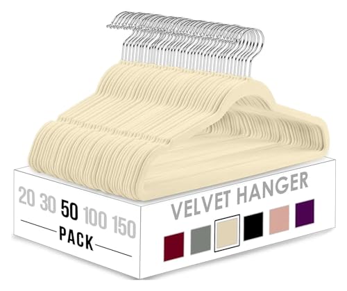 SDGBCXD Garderobenständer, 50 stücke Mehrere Farben Beflockung Multi-Funktion Anti-Slip Kunststoff Kleiderbügel Schwarz Samt Verdickt Magie(Creamywhite) von SDGBCXD