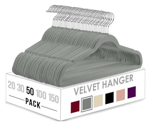 SDGBCXD Garderobenständer, 50 stücke Mehrere Farben Beflockung Multi-Funktion Anti-Slip Kunststoff Kleiderbügel Schwarz Samt Verdickt Magie(Grey) von SDGBCXD