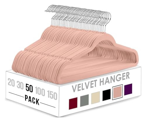 SDGBCXD Garderobenständer, 50 stücke Mehrere Farben Beflockung Multi-Funktion Anti-Slip Kunststoff Kleiderbügel Schwarz Samt Verdickt Magie(Pink) von SDGBCXD