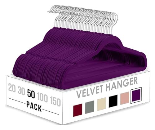 SDGBCXD Garderobenständer, 50 stücke Mehrere Farben Beflockung Multi-Funktion Anti-Slip Kunststoff Kleiderbügel Schwarz Samt Verdickt Magie(Purple) von SDGBCXD