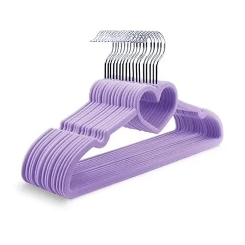SDGBCXD Garderobenständer, Kleiderbügel aus Samt, 10er-Pack, rutschfeste Kleiderbügel mit drehbarem Haken, süßes Herz, schmale Kleiderständer for Platzsparen im Schrank(Purple) von SDGBCXD