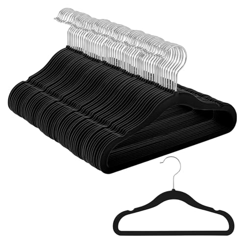 SDGBCXD Garderobenständer, Kleiderbügel aus Samt, schwarz, rutschfest, platzsparend, leicht, 100 Stück(Black) von SDGBCXD