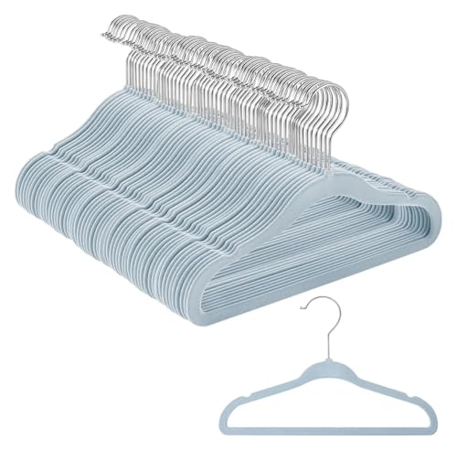 SDGBCXD Garderobenständer, Kleiderbügel aus Samt, schwarz, rutschfest, platzsparend, leicht, 100 Stück(Sky Blue) von SDGBCXD