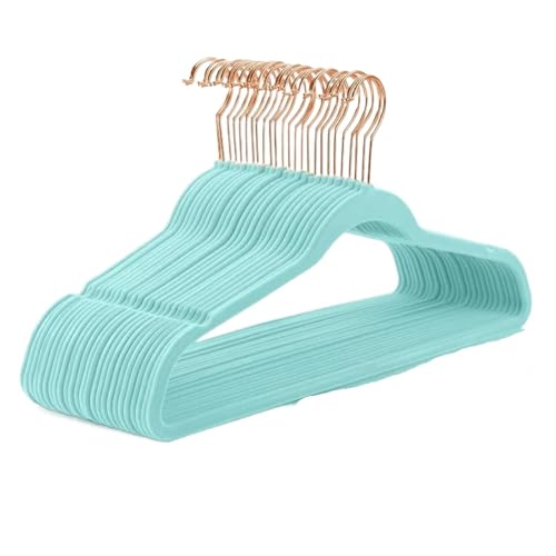 SDGBCXD Garderobenständer, Kleiderbügel aus Samt, strapazierfähig, rutschfest, Kleiderbügel aus Filz, Kleiderbügel aus Samt(Aqua Rose Gold50pac) von SDGBCXD