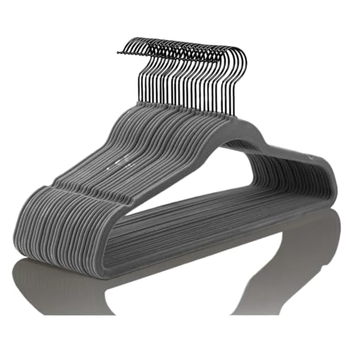 SDGBCXD Garderobenständer, Kleiderbügel aus Samt, strapazierfähig, rutschfest, Kleiderbügel aus Filz, Kleiderbügel aus Samt(Gray Black50pack) von SDGBCXD
