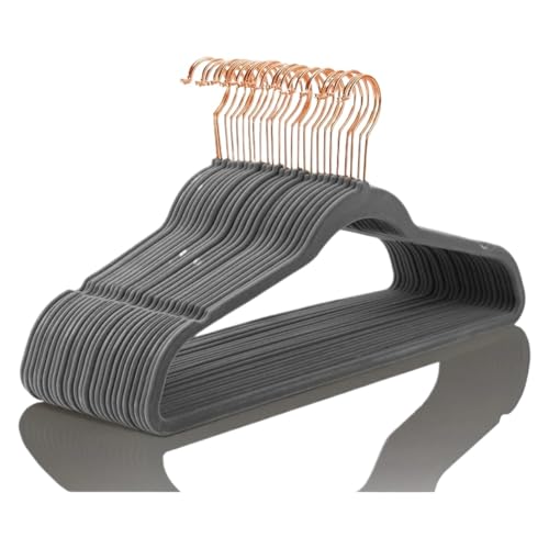 SDGBCXD Garderobenständer, Kleiderbügel aus Samt, strapazierfähig, rutschfest, Kleiderbügel aus Filz, Kleiderbügel aus Samt(Gray Rose Gold50pac) von SDGBCXD