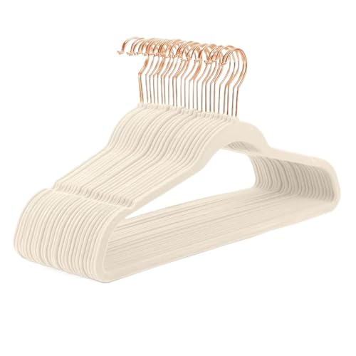 SDGBCXD Garderobenständer, Kleiderbügel aus Samt, strapazierfähig, rutschfest, Kleiderbügel aus Filz, Kleiderbügel aus Samt(Ivory Rose Gold50pa) von SDGBCXD