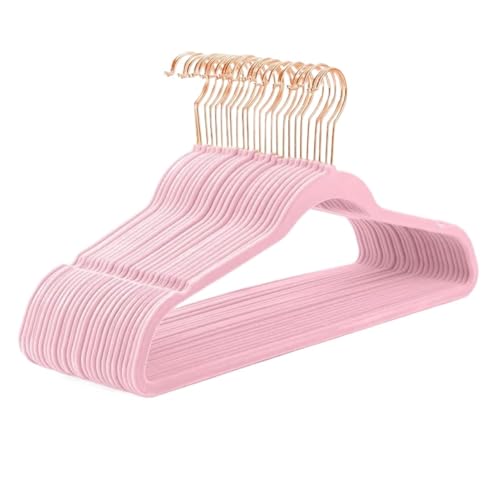 SDGBCXD Garderobenständer, Kleiderbügel aus Samt, strapazierfähig, rutschfest, Kleiderbügel aus Filz, Kleiderbügel aus Samt(Light Pink Rose50pa) von SDGBCXD