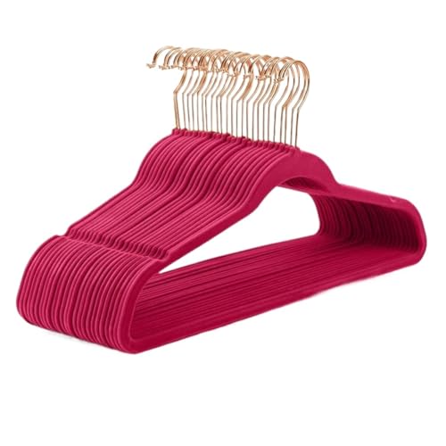 SDGBCXD Garderobenständer, Kleiderbügel aus Samt, strapazierfähig, rutschfest, Kleiderbügel aus Filz, Kleiderbügel aus Samt(Magenta Rose 50pack) von SDGBCXD