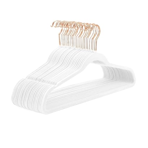 SDGBCXD Garderobenständer, Kleiderbügel aus Samt, strapazierfähig, rutschfest, Kleiderbügel aus Filz, Kleiderbügel aus Samt(White Rose Gold50pa) von SDGBCXD