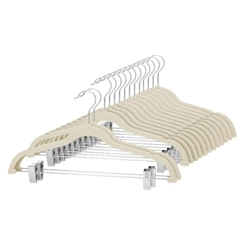 SDGBCXD Garderobenständer, Kleiderbügel for Röcke aus Samt, 36 Packungen, ultradünner Samt mit Clips, rutschfeste Hosenbügel aus Samt, platzsparende Kleidung(Beige) von SDGBCXD