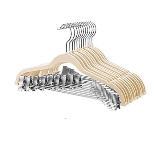 SDGBCXD Garderobenständer, Samt Hosen Rack Clip Metall Anti-Rutsch Wäscheklammer Kleiderschrank Hosen Klemme Kleiderbügel Platzsparend Zimmer(Beige5pcs) von SDGBCXD