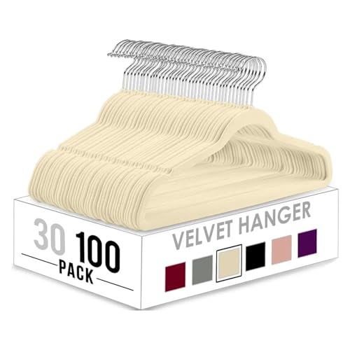 SDGBCXD Garderobenständer, Samt-Kleiderbügel, 150 Stück, rutschfeste Kleiderbügel, grau, Kleiderbügel, Anzug mit drehbarem Haken(Beige) von SDGBCXD