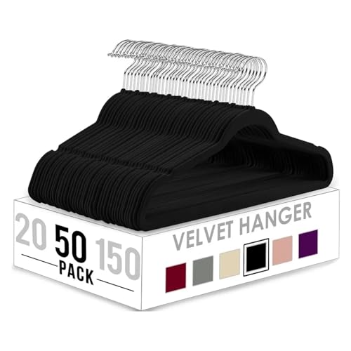 SDGBCXD Garderobenständer, Samt-Kleiderbügel, 150 Stück, rutschfeste Kleiderbügel, grau, Kleiderbügel, Anzug mit drehbarem Haken(Black) von SDGBCXD