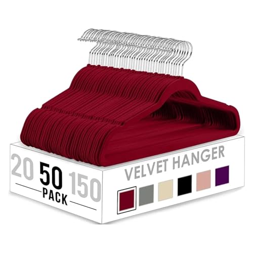 SDGBCXD Garderobenständer, Samt-Kleiderbügel, 150 Stück, rutschfeste Kleiderbügel, grau, Kleiderbügel, Anzug mit drehbarem Haken(Burgundy) von SDGBCXD