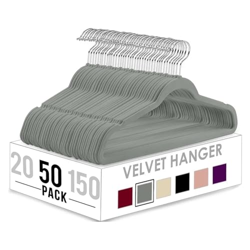 SDGBCXD Garderobenständer, Samt-Kleiderbügel, 150 Stück, rutschfeste Kleiderbügel, grau, Kleiderbügel, Anzug mit drehbarem Haken(Grey) von SDGBCXD