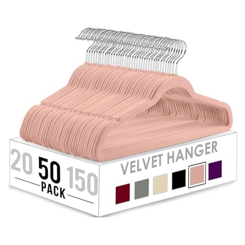 SDGBCXD Garderobenständer, Samt-Kleiderbügel, 150 Stück, rutschfeste Kleiderbügel, grau, Kleiderbügel, Anzug mit drehbarem Haken(Pink) von SDGBCXD