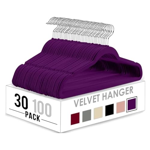 SDGBCXD Garderobenständer, Samt-Kleiderbügel, 150 Stück, rutschfeste Kleiderbügel, grau, Kleiderbügel, Anzug mit drehbarem Haken(Purple) von SDGBCXD